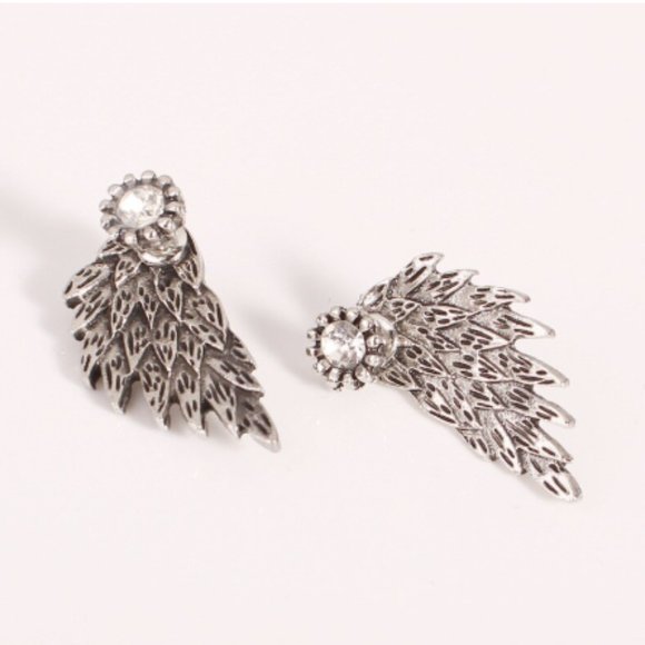Trendy Silver Angel Wings Earrings - Picture 2 of 3